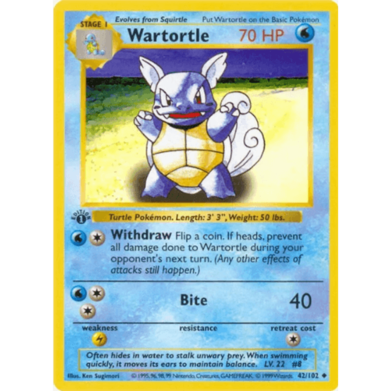 1st Edition Wartortle - Base Set (Shadowless)