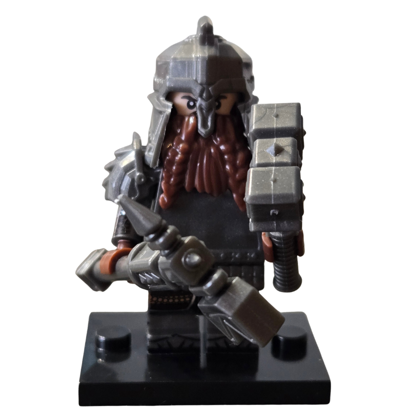 Custom Lego Compatible LOTR Grey Armor Dwarf W/ Hammer Minifig