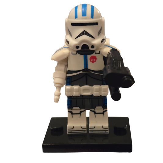 Star Wars stormtrooper figure with a red skull symbol on a white background