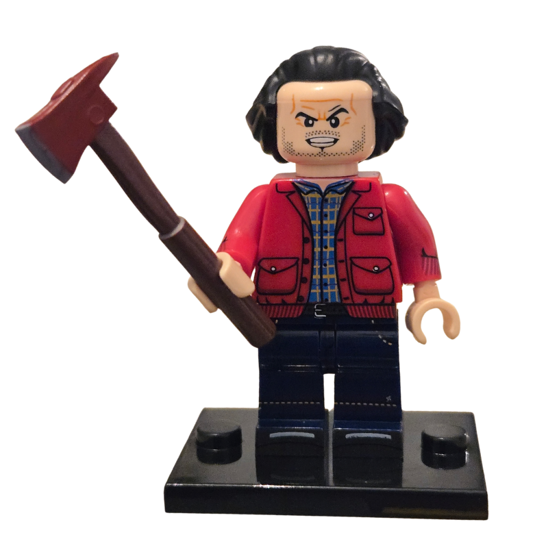 Toy figure holding an axe on a white background