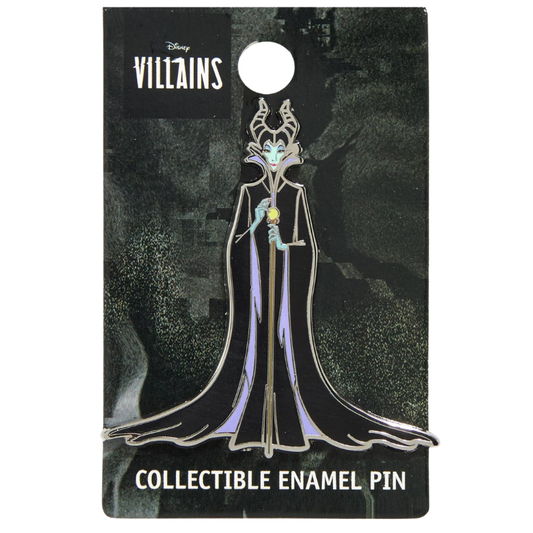 Disney Villains Maleficent collectible enamel pin on its original black backing card.