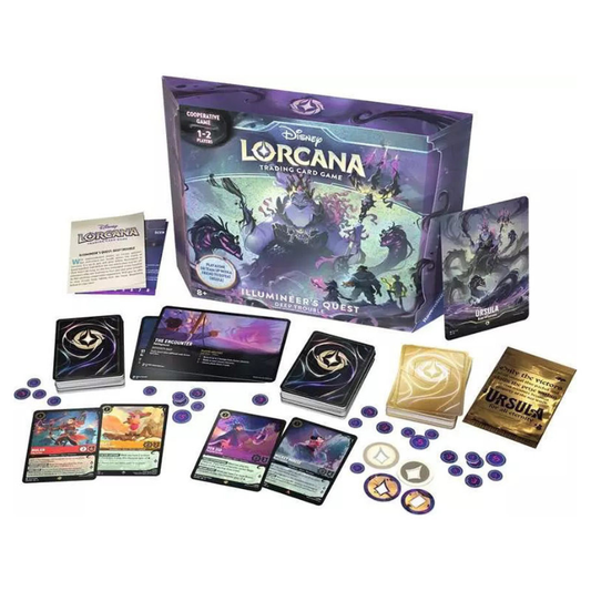 Disney Lorcana trading card game set with cards and box on a white background