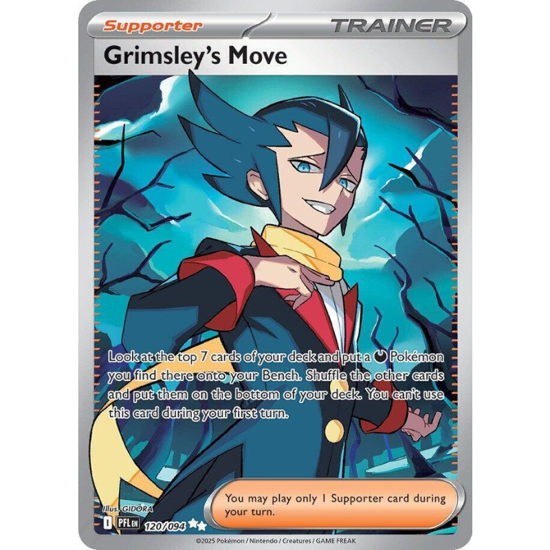 Pokémon trading card featuring a character with blue hair and a trainer's badge.