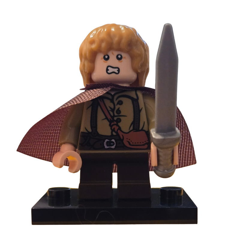 LEGO figure with a sword on a white background