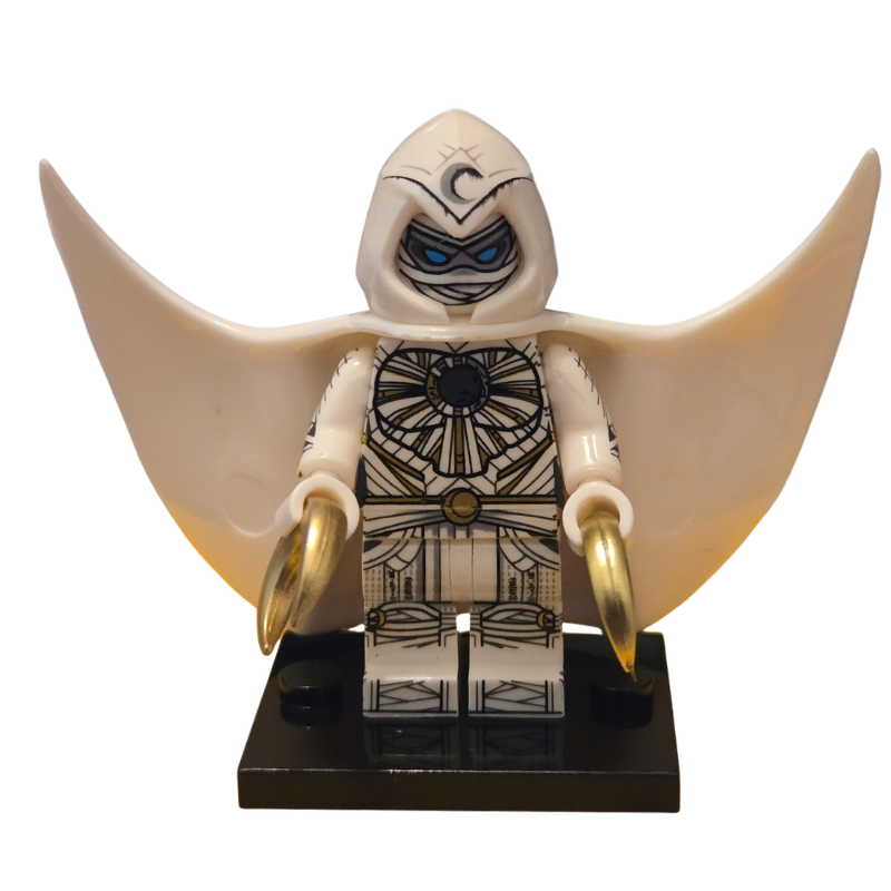 Minifigure with a hooded outfit and gold accents on a white background