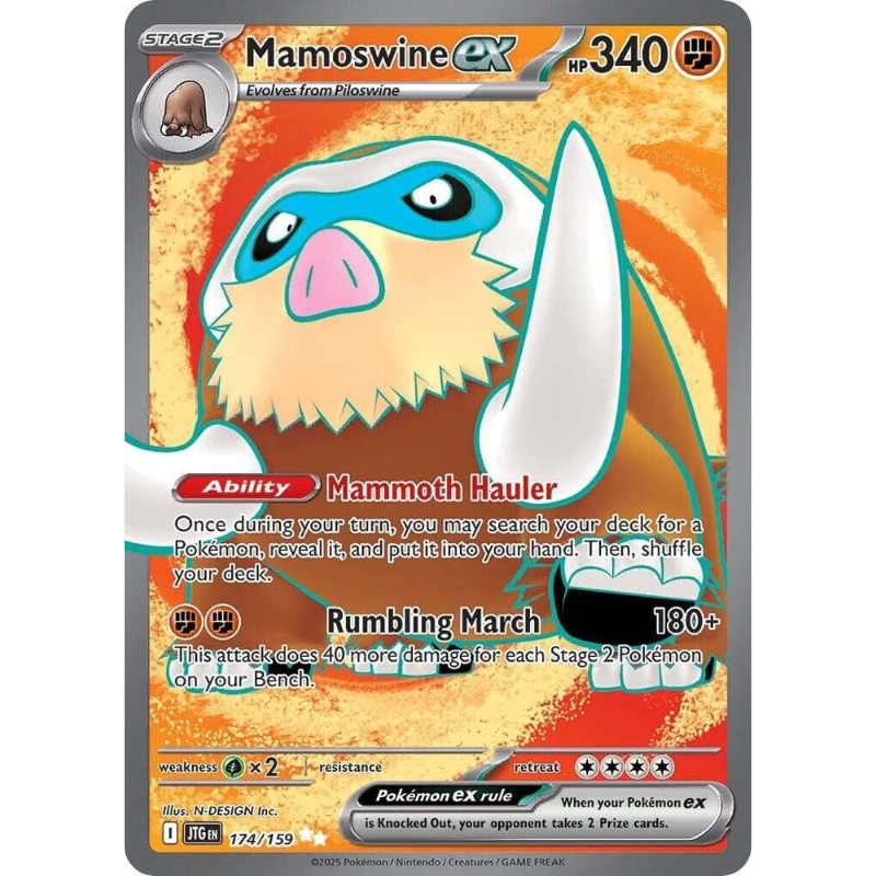 Pokémon trading card featuring Mamoswine EX with detailed artwork and text.