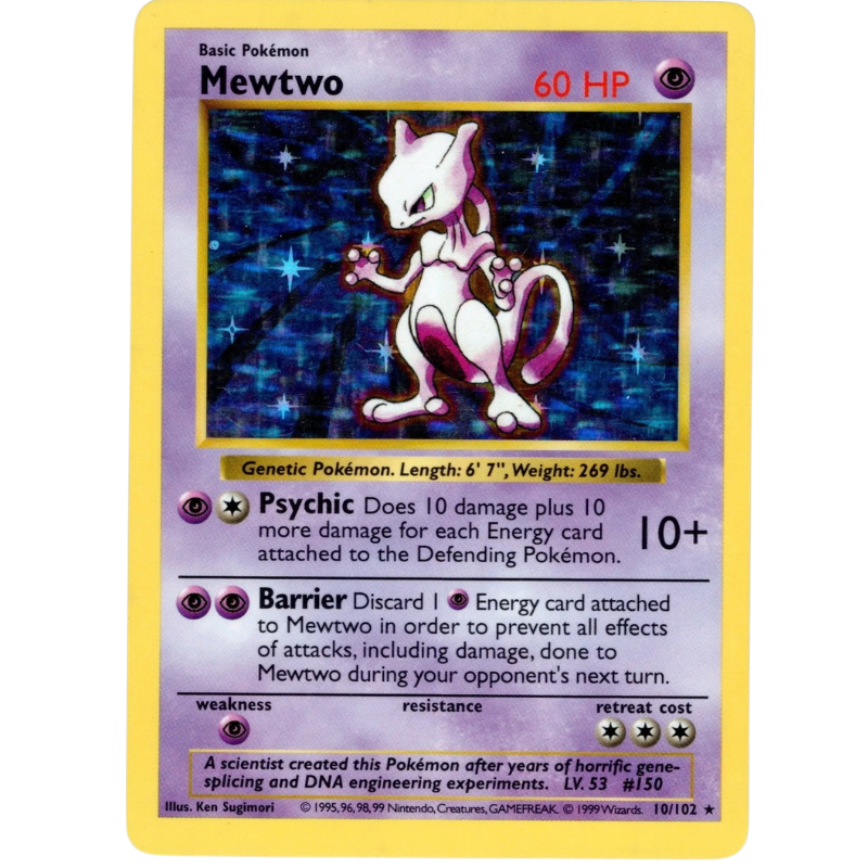 Pokémon Mewtwo - Base Set (Shadowless) #010/102 (Lightly Played)