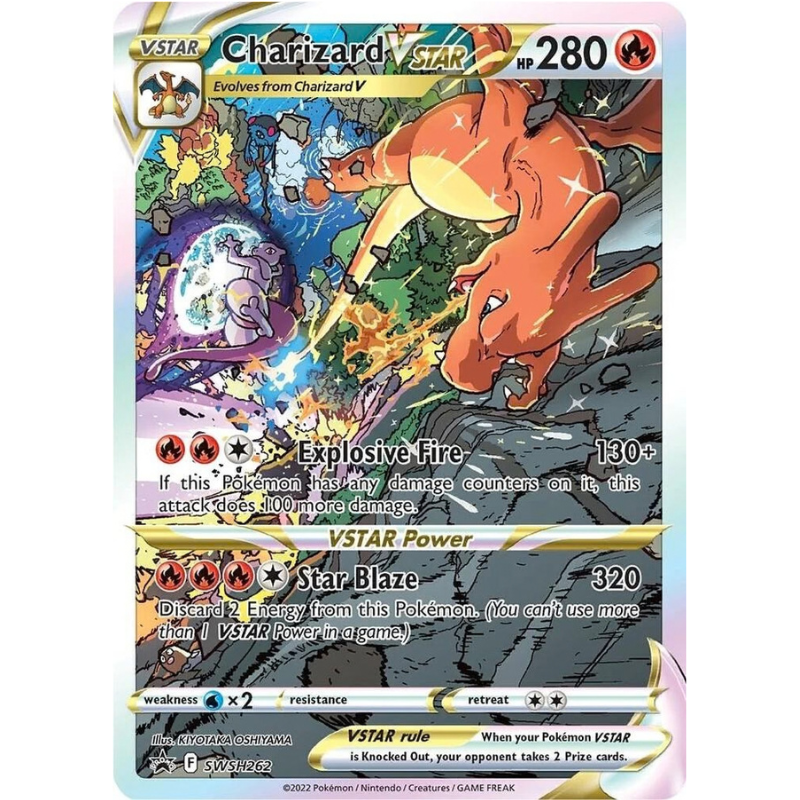 Pokémon trading card featuring Charizard with colorful design and text.