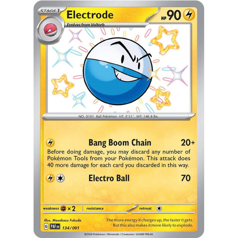 Pokémon trading card featuring Electrode with yellow border and blue circle design