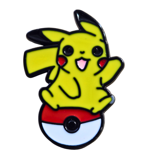 Enamel pin with Pikachu on a white background
