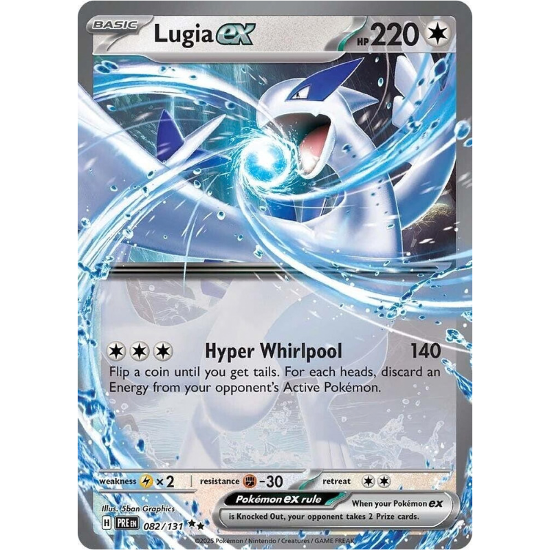 Pokémon trading card featuring Lugia EX with water and ice design elements.
