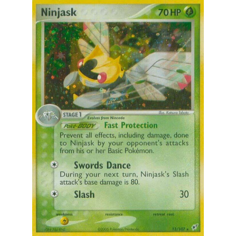 Pokémon trading card featuring Ninjask with green border and character illustration.