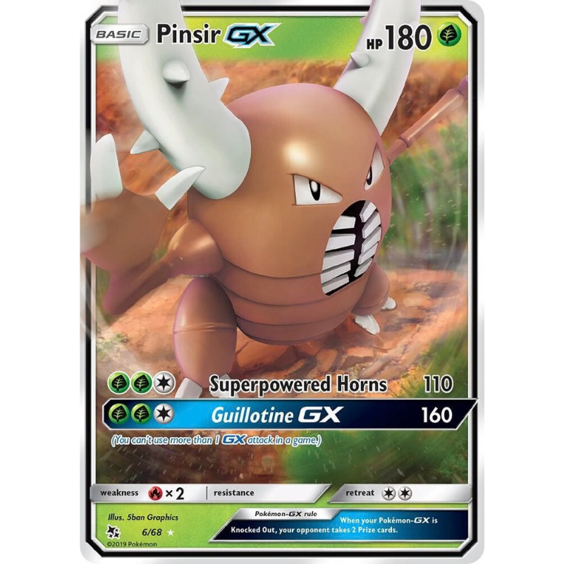 Pokémon trading card featuring Pinsir GX with character and text details.