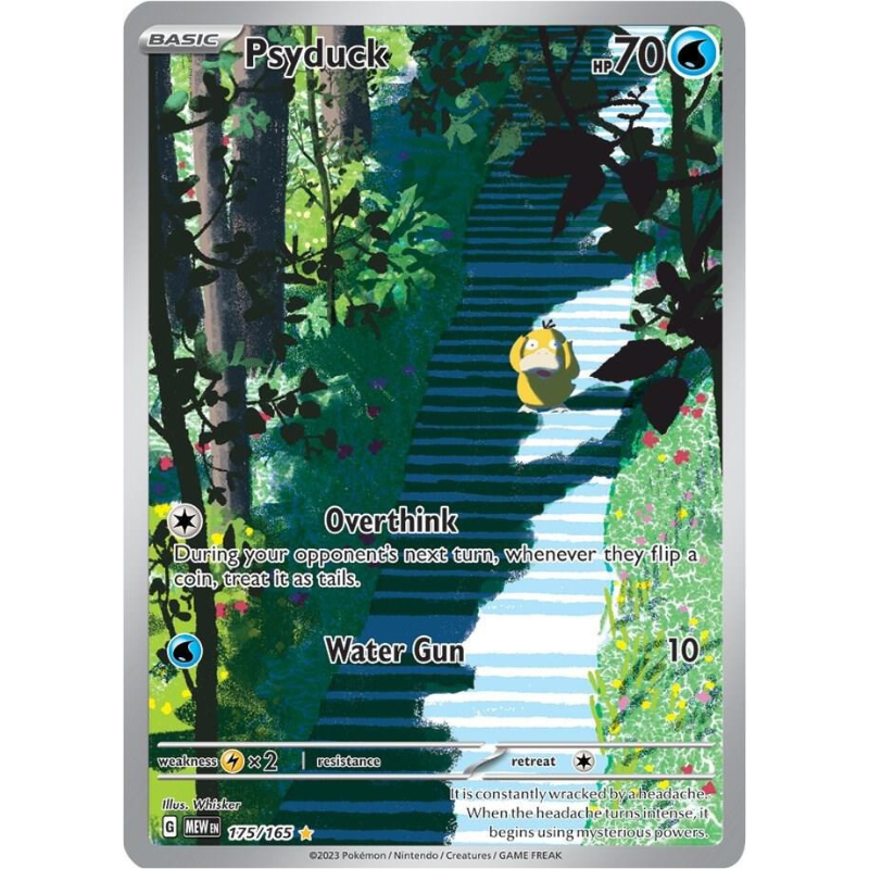 Pokémon trading card featuring Psyduck in a forest setting