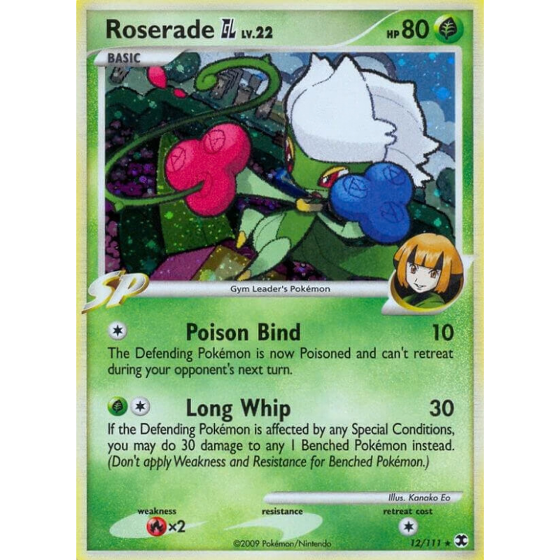 Pokémon trading card featuring a character with a green and white design on a green background
