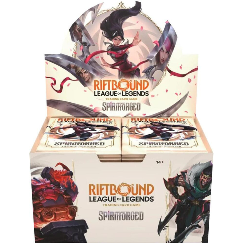 Riftbound League of Legends trading card game box with character artwork on a white background
