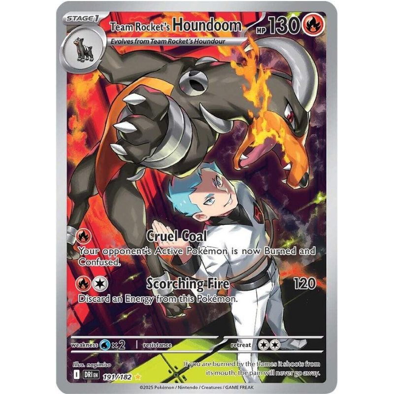 Pokémon trading card featuring Team Rocket's Houndoom with fiery effects