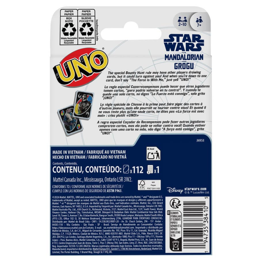 UNO card game packaging with Star Wars branding on a white background