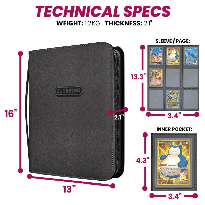 Toploader Binder: 9pkt Zipper Folio: Black