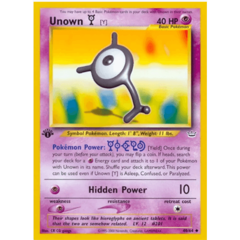 1st edition Unown [Y] - Neo Revelation #40/64
