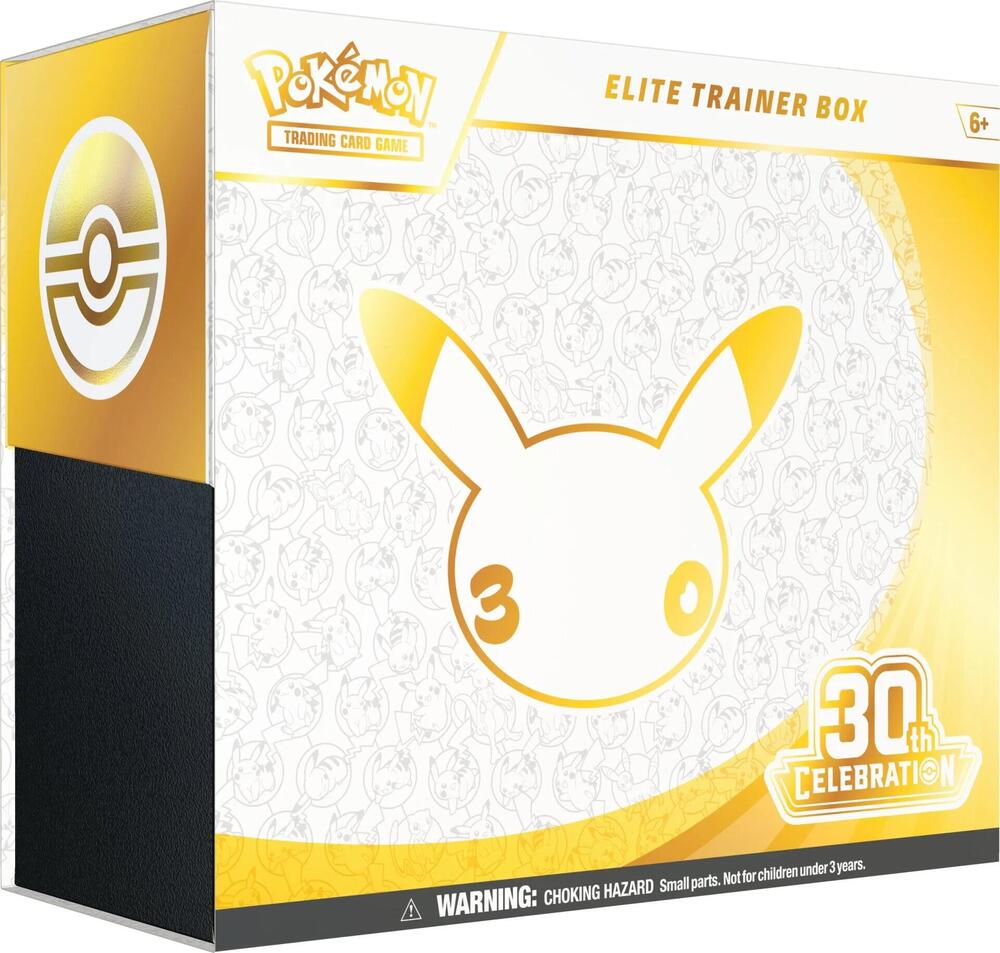 Pokémon Elite Trainer Box packaging with Pikachu illustration on a white background