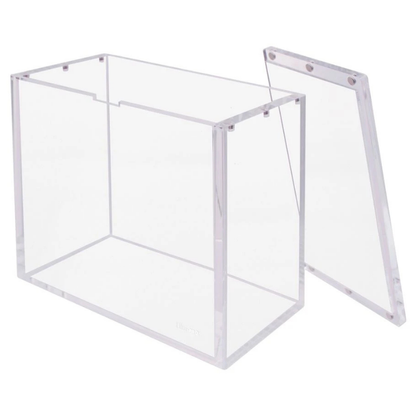 Clear acrylic display box with a hinged lid, shown on a plain white background.