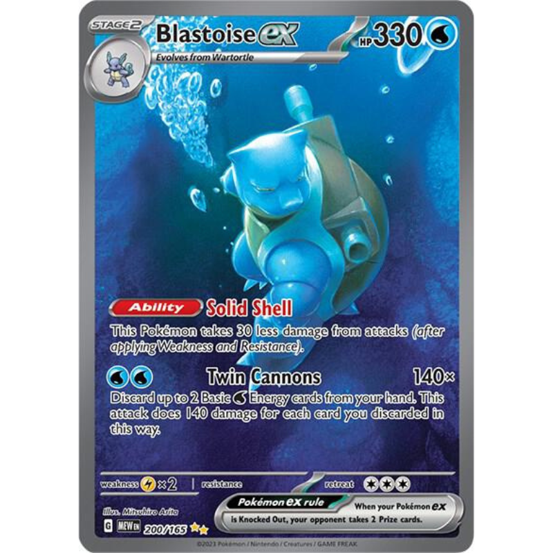 Pokémon trading card featuring Blastoise EX with blue and gray design