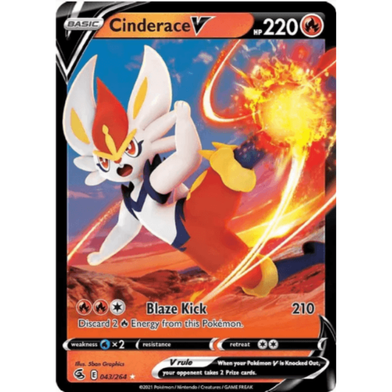 Pokémon trading card featuring Cinderace V with fiery design