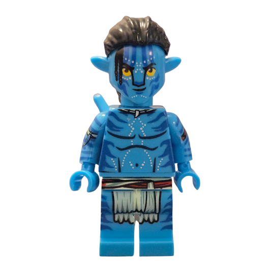 Blue-themed character figure on a white background