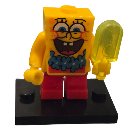 SpongeBob SquarePants figure holding a ice cream cone on a black base with a white background