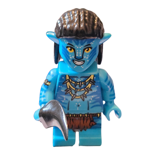 Blue-themed character figure with tribal design on a white background