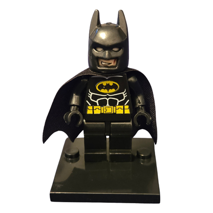 LEGO Batman figure with cape and bat logo on a white background