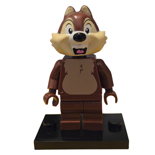 LEGO minifigure of a cartoon character with a brown coat on a white background