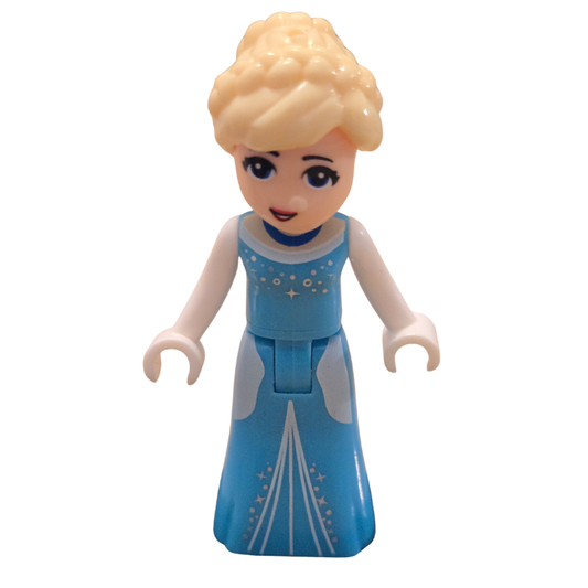 Toy figure of a character in a blue dress with a white background