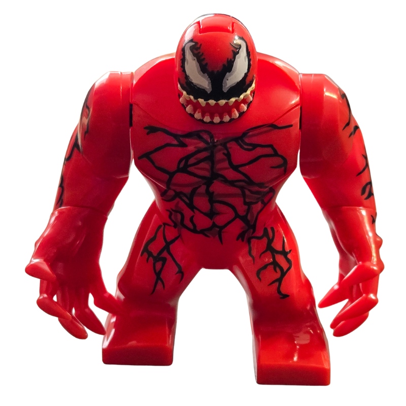 Red superhero figure with black spider-like patterns on a white background