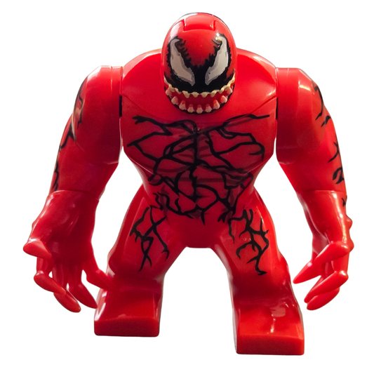 Red superhero figure with black spider-like patterns on a white background