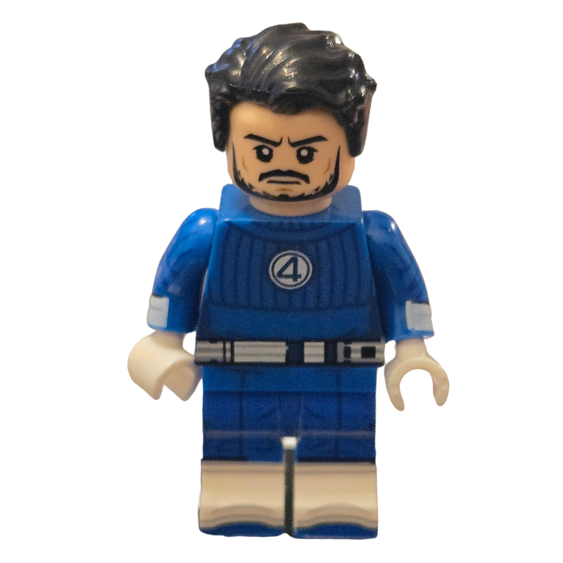Toy figure in a blue costume with a number 4 on a white background