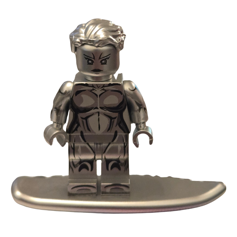 Metallic superhero figure on a white background