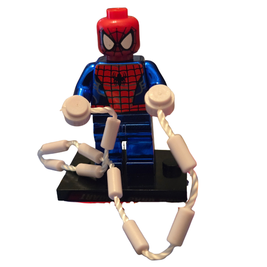 Spider-Man action figure with web-shooters on a white background