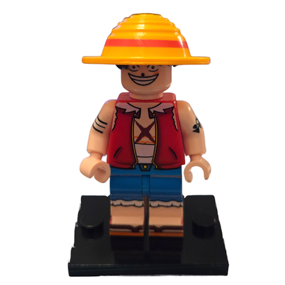 Toy figure with a yellow hat and red vest on a white background
