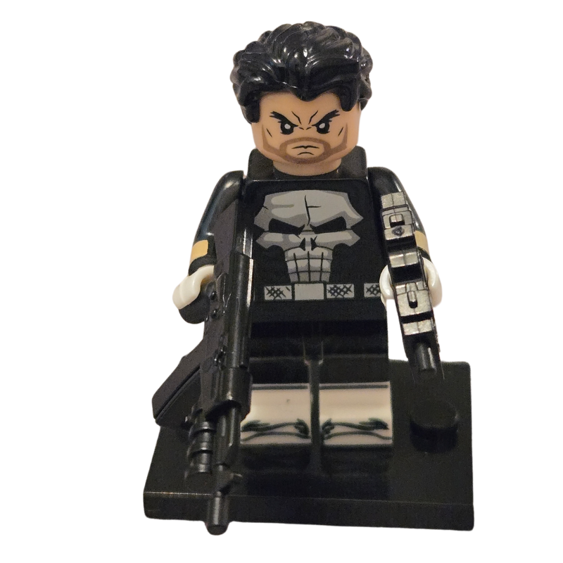 Toy figure with a gun and tactical vest on a white background