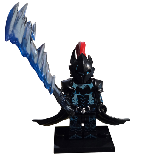 Toy figure with a large sword on a white background