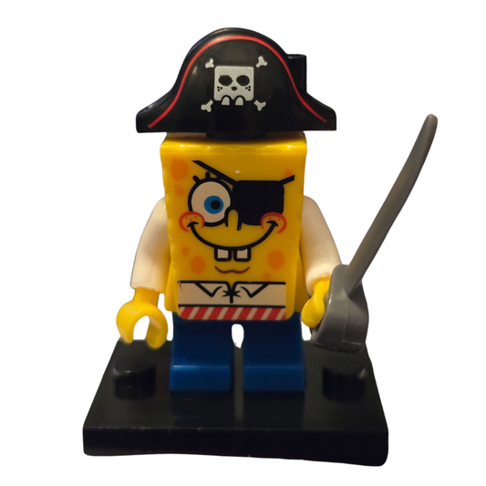 Pirate-themed Lego figure with a sword on a white background