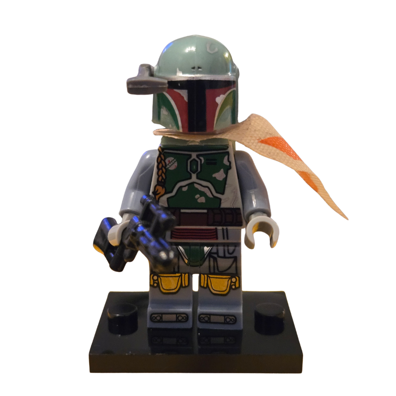 LEGO Boba Fett figure from Star Wars on a white background
