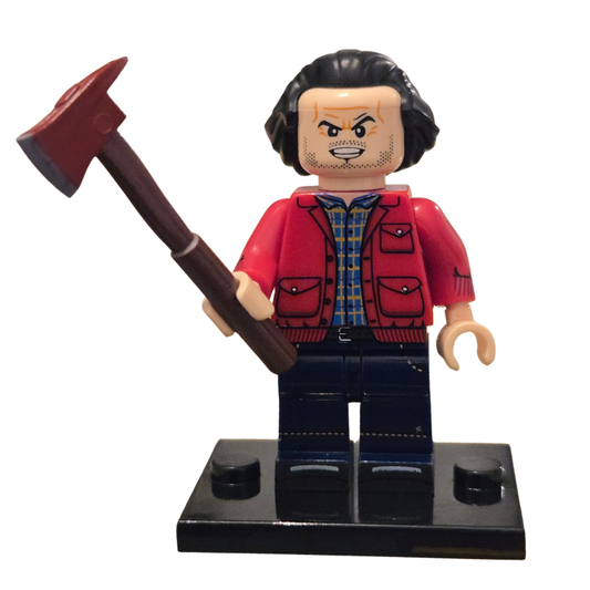 Toy figure holding an axe on a white background