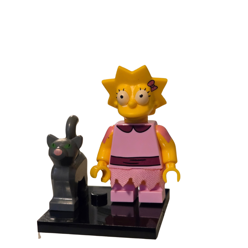 Toy figure of a character from 'The Simpsons' with a cat on a white background
