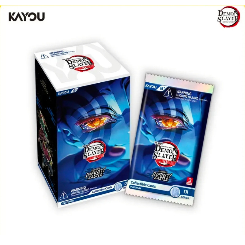 A box and a single pack of Kayou Demo Slayer 2025 Deck Complete collectible cards, displayed on a clean white background with Kayou and Demo Slayer 2025 logos in the corners.