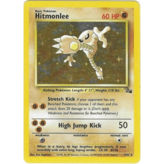 Pokémon trading card featuring Hitmonlee with yellow border