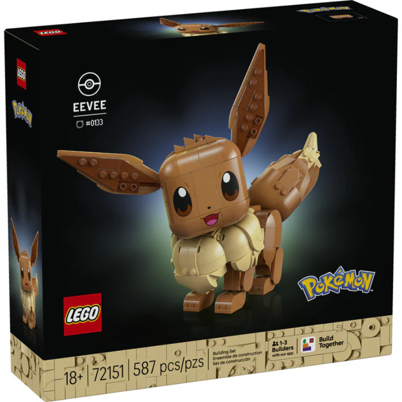LEGO Eevee set packaging with Eevee figure on a dark background