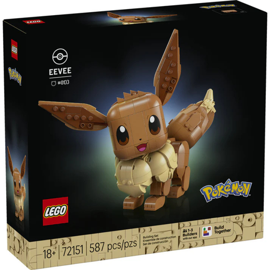 LEGO Eevee set packaging with Eevee figure on a dark background
